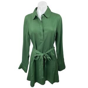 NEW Darling Green Long Sleeve Button Collar Tie Waist Belted Mini Shirt Dress S